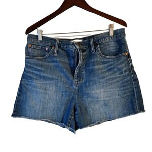 Madewell Women High Rise Denim Shorts 32 Blue Raw Hem